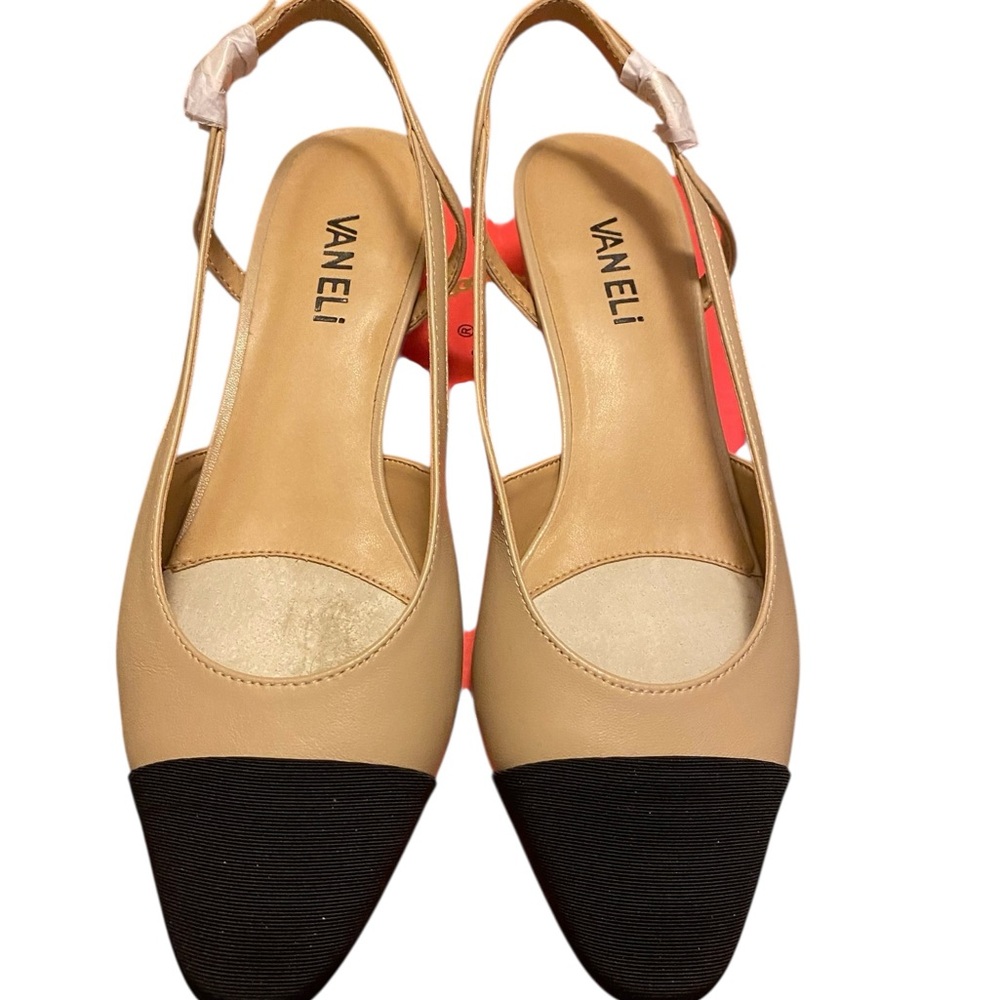 Vaneli Aliz Two-Tone Tan and Black Slingback Heels Size 7 - Picture 9 of 15